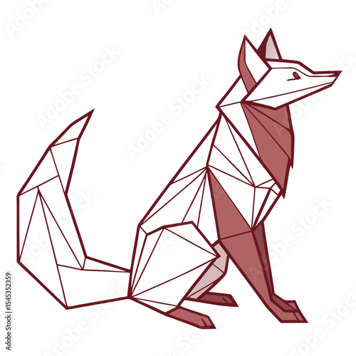 Geometric fox illustration with polygonal design in white and brown on a white background art