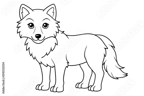 Illustration of a cartoon wolf in outline on a white background. Children's coloring