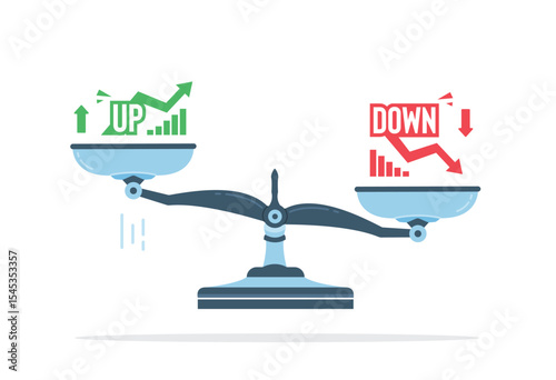 Up vs down balance on economic scale. Balance on scale. Business Concept. Vector stock illustration