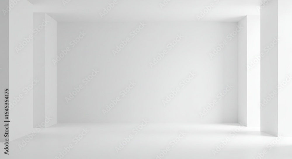 Fototapeta premium Minimalist White Room Interior Design: Clean, Modern, and Elegant Empty Space Perfect for Product Placement or Architectural Visualization