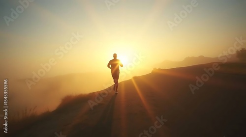 Runner at sunrise on a mountain path