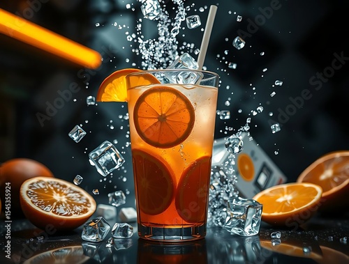 Refreshing orange drink splash