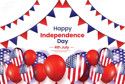 Happy independence day with balloons and bunting decoration for 4th july