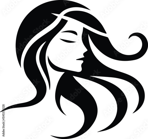 Silhouette portrait of a woman with flowing hair, eyes closed, serene expression.