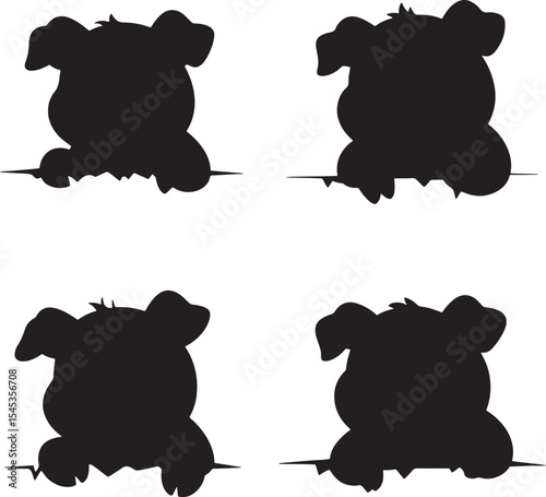 Peeking Pig Animal Cute Cartoon silhouette vector illustration