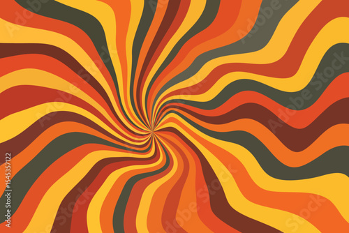 Abstract Retro sunburst pattern with swirling waves in vibrant colors