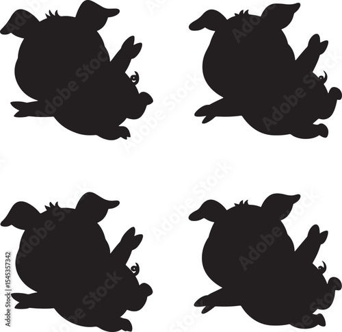 Pig Playing Funny Animal silhouette vector illustration
