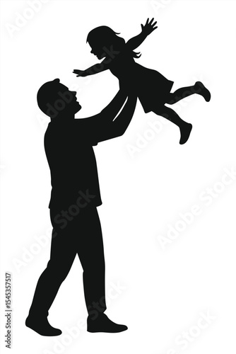 A father playing with his child silhouette on white background EPS 