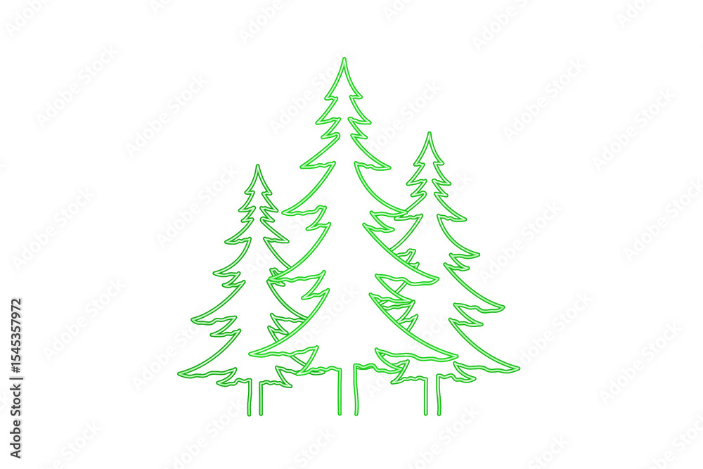 Fototapeta premium Glowing green christmas trees silhouetted against a deep black background festive winter season