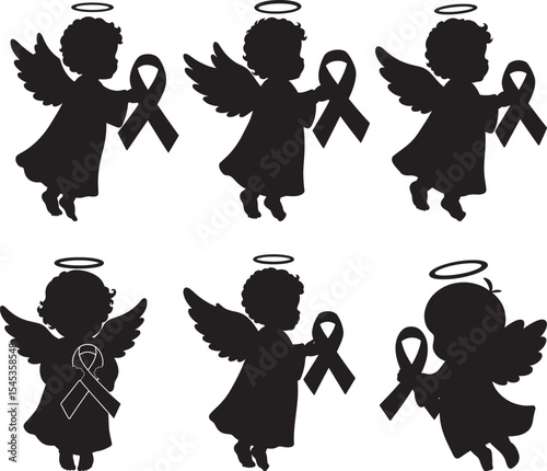 Baby Angel with Decorative Ribbon silhouette vector illustration