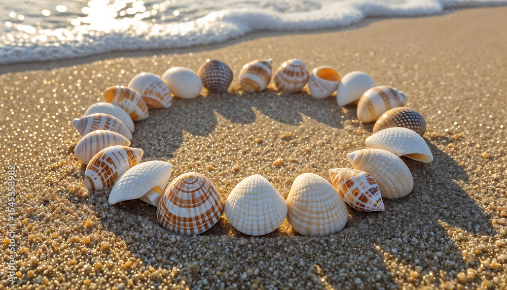 Collier de coquillage sur le sable en bord de mer, nature et sérénité Collier de coquillage sur le sable en bord de mer, nature et sérénité