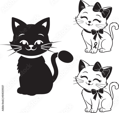 Cat Wearing Ribbon Cute Pet silhouette vector illustration