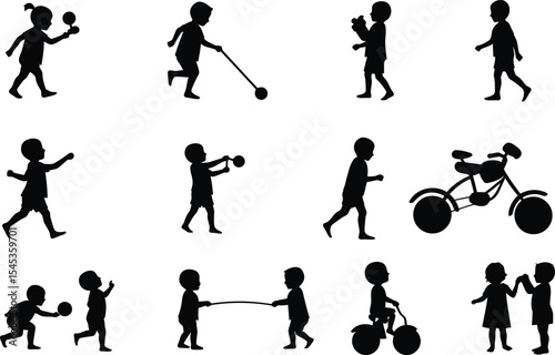 Dynamic set of baby and infant silhouettes in various adorable poses, perfect for parenting, childcare, and early childhood development designs, symbolizing innocence and growth.