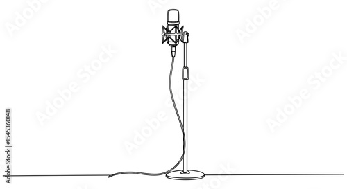 Podcast recording mic illustration: A professional microphone sits proudly atop its stand, ready to capture the audio essence of a podcast.