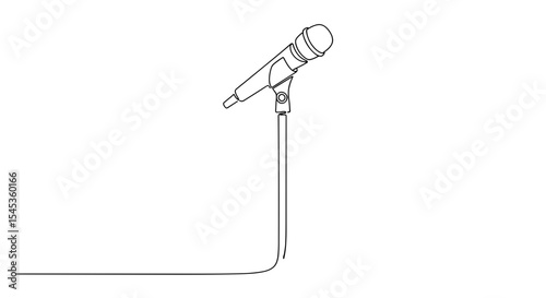 Line Art Microphone: A simple line art depiction of a microphone stands tall, ready to amplify voices. This elegant illustration, focusing on clarity.