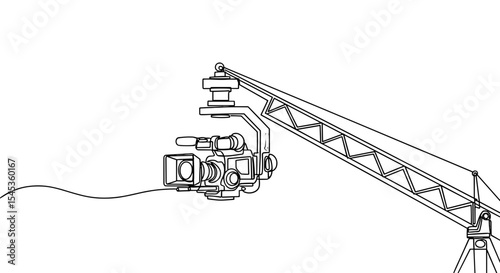Crane Camera: A modern camera crane poised against a minimalist backdrop, capturing the essence of cinematic production equipment, precision, and high-angle perspectives.