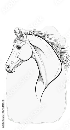 Majestic Horse Portrait: An elegant equine portrait, showcasing the graceful profile of a horse's head and neck, rendered in exquisite detail with flowing mane and expressive eyes.