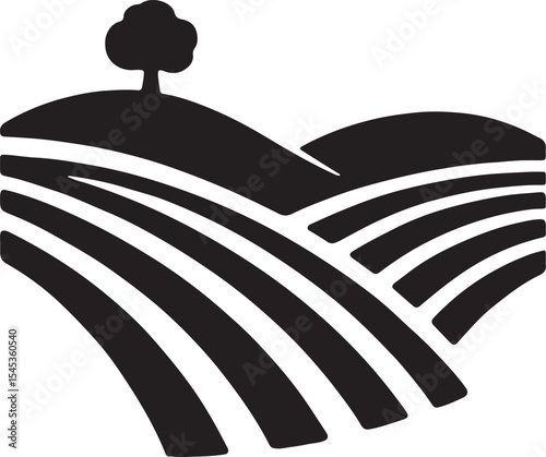 Silhouette of rolling hillside with vineyard lines, ideal for wine, farming, nature, and countryside vector designs.
