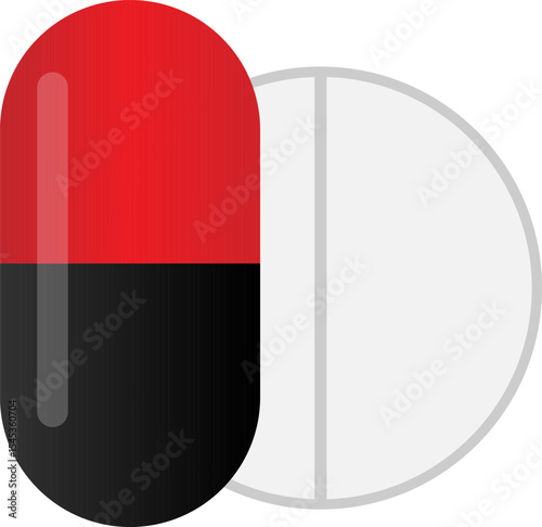 Medicine capsule with tablet pill clipart icon vector design. Drug icon design