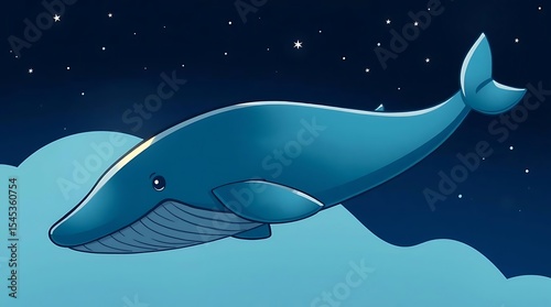 Whale in starry night sky
