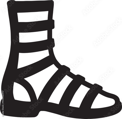 Silhouette of Roman-style sandals with straps, ideal for historical, fashion, costume, and cultural design themes.
