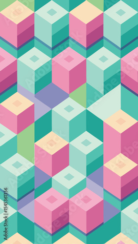 Isometric 3d colorful cubes pattern seamless geometric background suitable for various designs