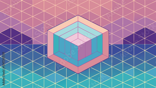 Isometric geometric cube design with gradients and transparent background for versatile use
