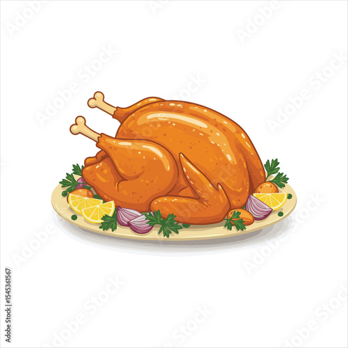 Festive Feast A Delicious Roasted Turkey Illustration Adorned with Vibrant Garnishes and Placed on an Elegant Platter