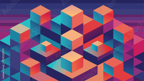 Isometric geometric cubes abstract design in vibrant colors suitable for digital projects