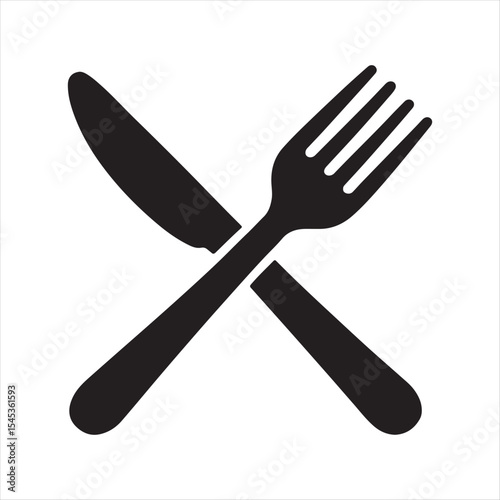 Simple Black and White Image of Crossed Fork and Knife Representing Dining Restaurant or Food Service Concept Clean and Minimalist Style