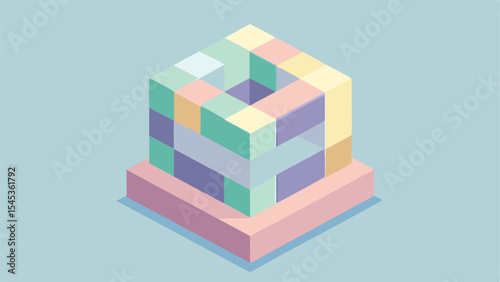 Isometric pastel cube structure illustration suitable for digital design projects with transparency