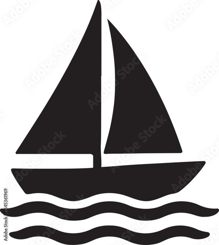 Silhouette of a sailboat gliding on water, ideal for nautical, travel, adventure, and marine-themed vector designs.
