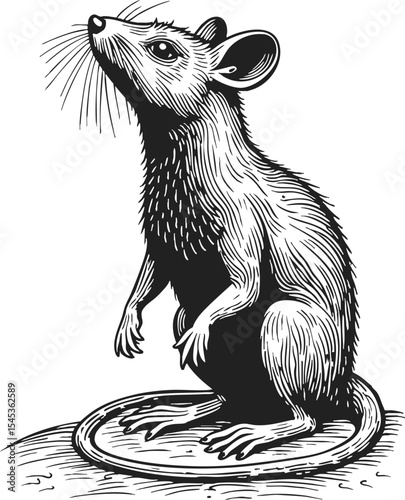 Cactus Mouse engraving etching drawing showcasing a vintage representation of an alert rodent in its natural habitat