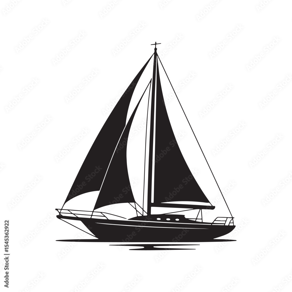 Fototapeta premium Sleek Black Sailboat Silhouette Vector Illustration