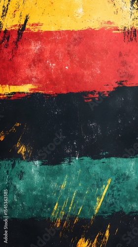 Grunge Brush Strokes in Red, Yellow, Black and Green Evoking Afrocentric Heritage and Cultural Pride perfect for Juneteenth posters, liberation designs, activist campaigns, heritage education 