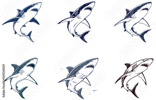 Shark Vector Designs Set Bold and Dynamic Ocean Predator Illustrations