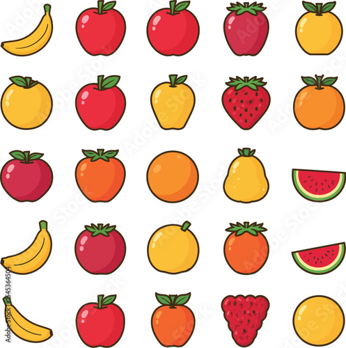 Delicious exotic fruits vector set colorful illustration