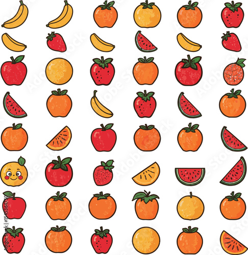 Delicious exotic fruits vector set colorful illustration