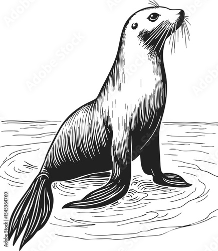 Grey Seal retro style engraving showcasing a detailed depiction of a seal in an aquatic environment with intricate line work and vintage aesthetic