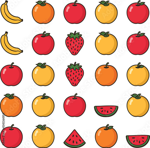 Delicious exotic fruits vector set colorful illustration
