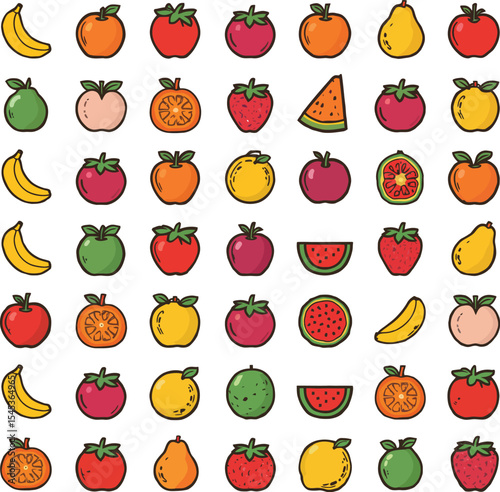 Delicious exotic fruits vector set colorful illustration