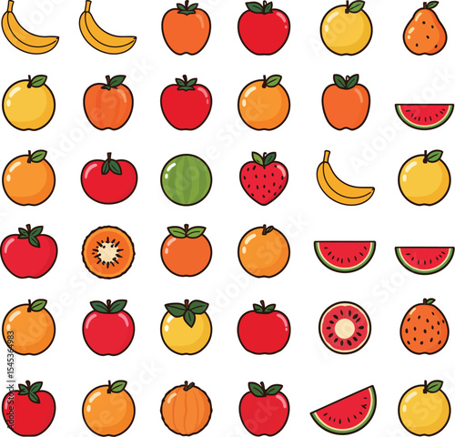 Delicious exotic fruits vector set colorful illustration