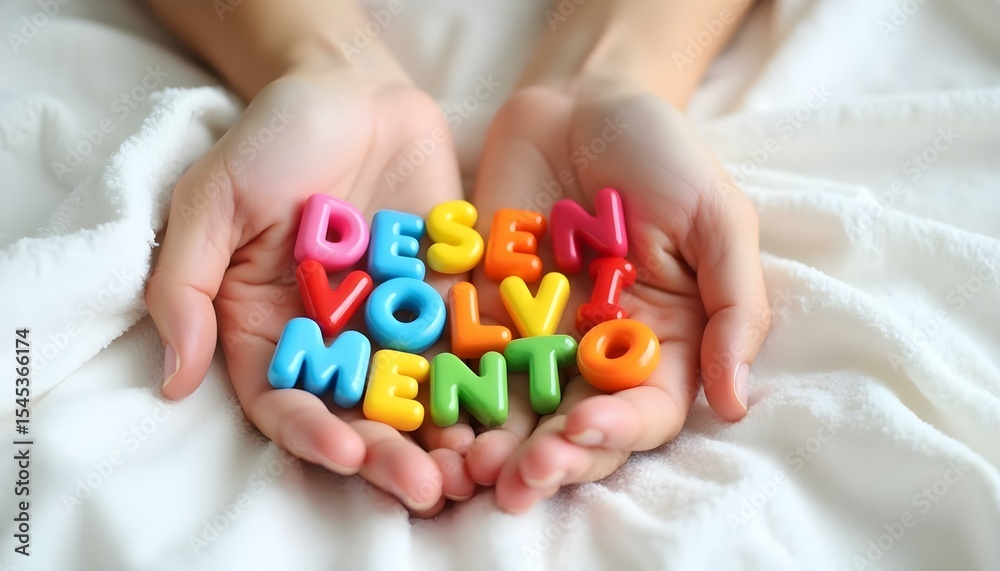 Naklejka premium Desenvolvimento word in Portuguese formed with colorful letters symbolizing inclusive development and learning support