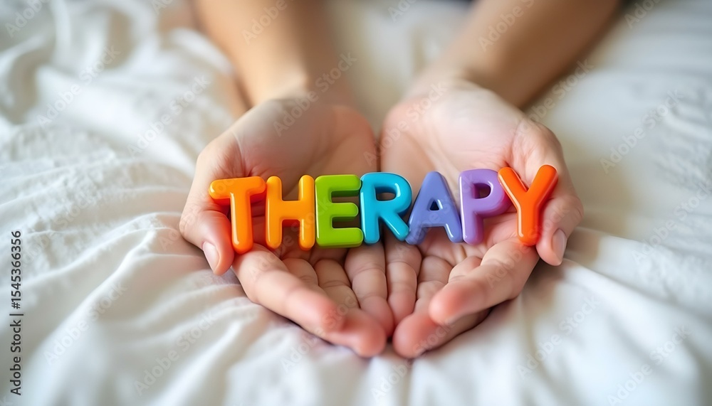 Naklejka premium Therapy plastic letters in hands representing healing support and neurodiversity inclusion