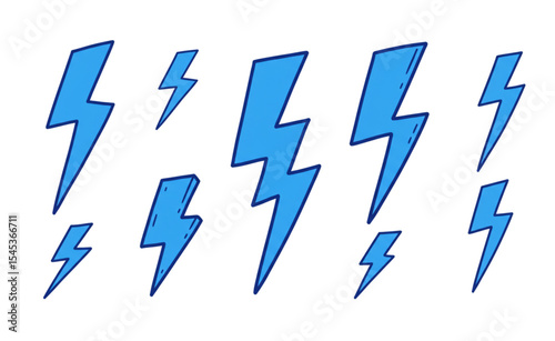 Blue Lightning Bolt Icons Set Perfect for Branding Design Projects and Digital Assets needing Energy Speed Power Symbols