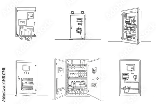 Electrical control panels in various designs and layouts isolated set