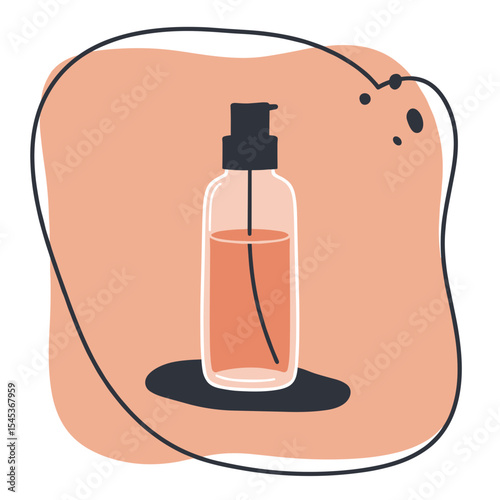 Cosmetic bottle with pump on abstract background  