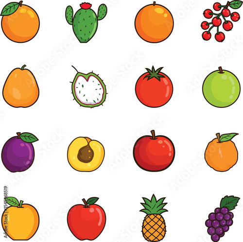 Colorful fruit icon pack healthy options design elements
