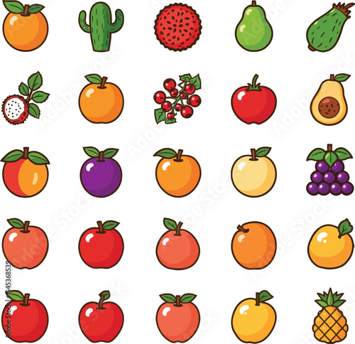 Colorful fruit icon pack healthy eating options