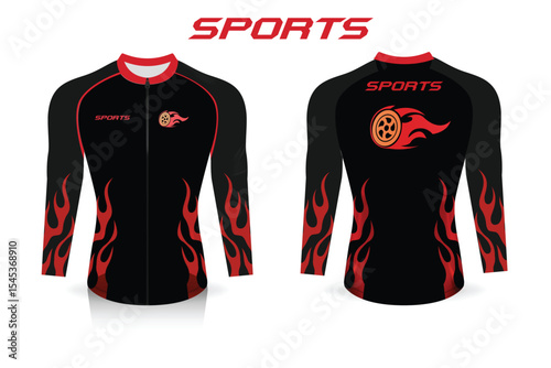 Black and red flame sports jersey design template